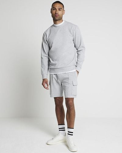 River Island Grey Slim Fit Textured Smart Sweatshirt