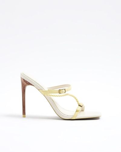 River Island Yellow Strappy Heeled Mule Sandals - White