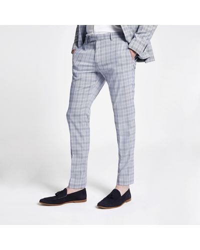 River Island Check Skinny Suit Trousers - Blue
