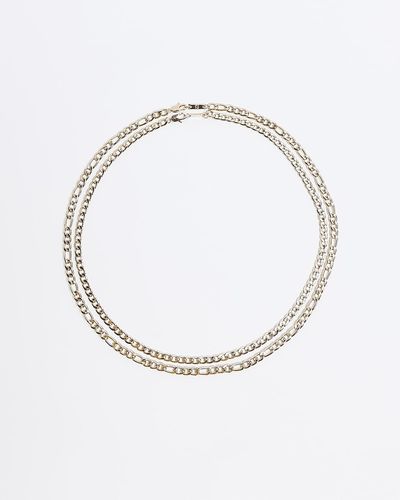 River Island Gold Color Chain Link Multirow Necklace - White
