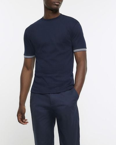 River Island Navy Muscle Fit Ringer T-shirt - Blue
