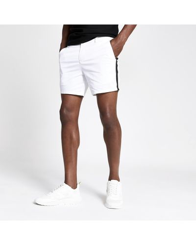 River Island Tape Slim Fit Chino Shorts - White