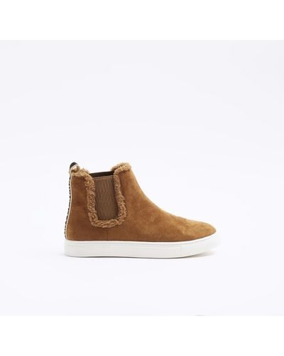 River Island Brown Borg High Top Sneakers
