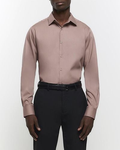River Island Brown Slim Fit Premium Smart Shirt