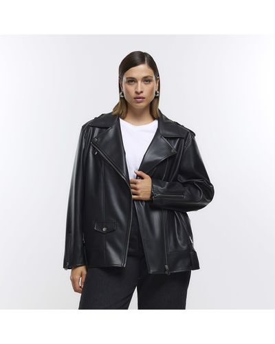 River Island Petite Black Faux Leather Oversized Jacket
