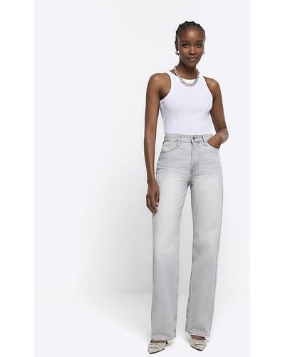 River Island Faded High Waist Relaxed Straight Jeans - White