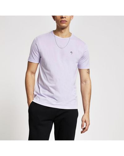 River Island Maison Riviera Purple Slim Fit T-shirt - White