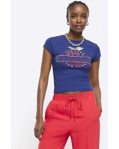 River Island Navy New York Graphic T-shirt - Red