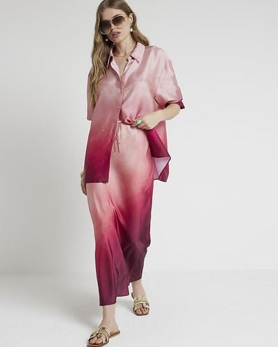 River Island Pink Satin Ombre Maxi Skirt