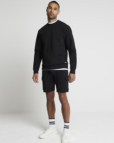 River Island Black Slim Fit Textured Smart Sweatshirt