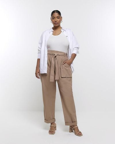 River Island Linen Draw String Cargo Trousers - Natural