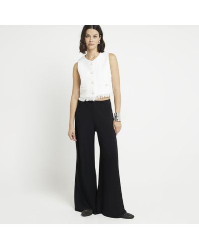 River Island Black Wide Leg Smart Trousers - White