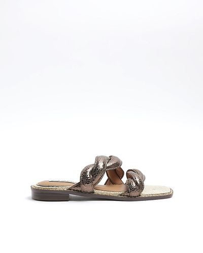 River Island Brown Leather Twisted Mule Sandals - White