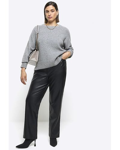 River Island Plus Black Faux Leather Straight Trousers - Grey