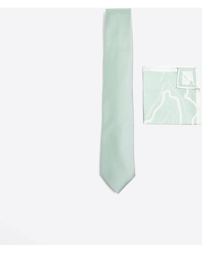 River Island Green Tie And Floral Handkerchief Set - Blue