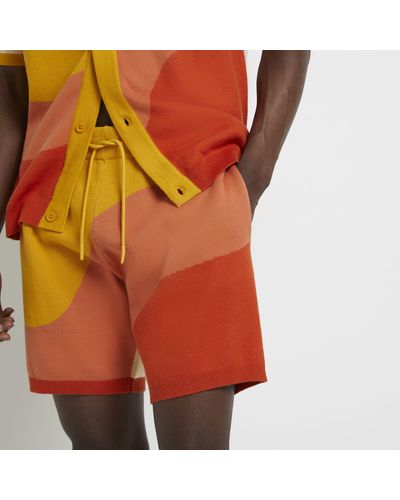 River Island Orange Slim Fit Print Knit Shorts
