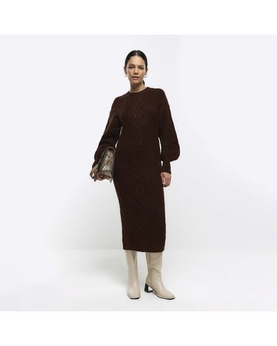 River Island Plait Sweater Midi Dress - Brown