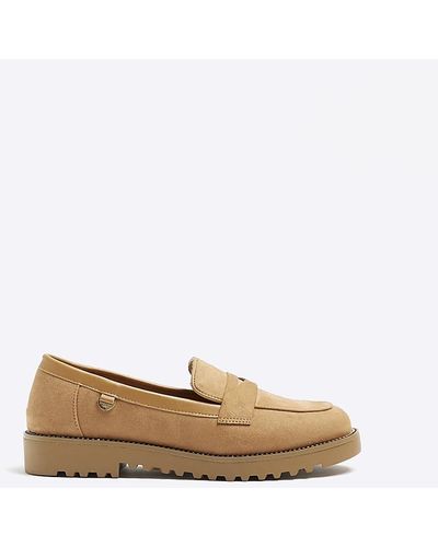 River Island Beige Wide Fit Diamante Loafers - Natural