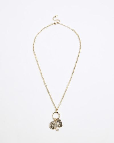 River Island Gold Color Charm Necklace - White
