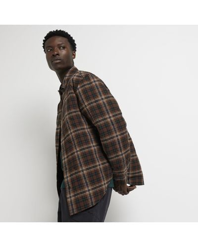 River Island Check Quilted Overshirt - Brown