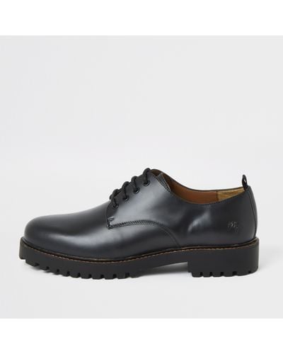 River Island Chunky Sole Leather Derby Shoes - Black