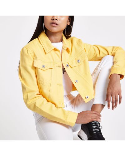 River Island Petite Cropped Denim Jacket - Yellow