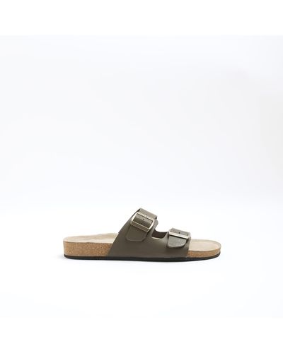 River Island Green Suede Double Strap Sandals - White