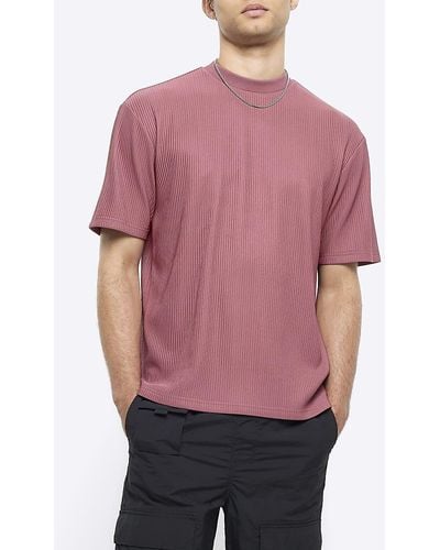 River Island Pink Regular Fit Plisse T-shirt