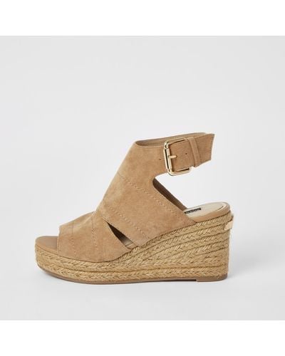 River Island Open Toe Wide Fit Wedge Sandals - Natural