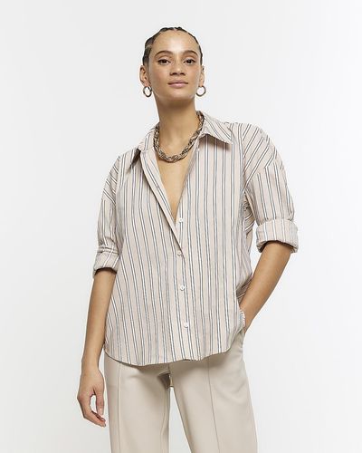 River Island Stripe Long Sleeve Shirt - Natural