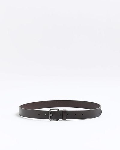 River Island Brown Leather Casual Belt - White