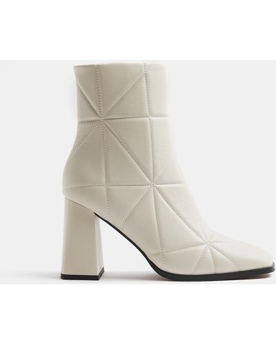 River Island Quilted Heeled Ankle Boots - White
