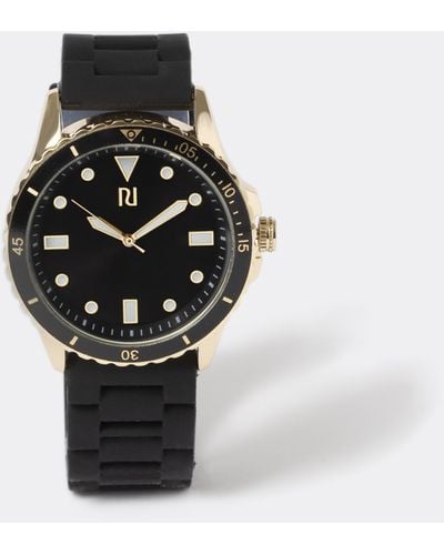 River Island Black And Gold Plastic Watch