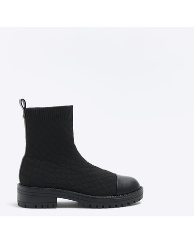 River Island Black Quilted Sock Boots