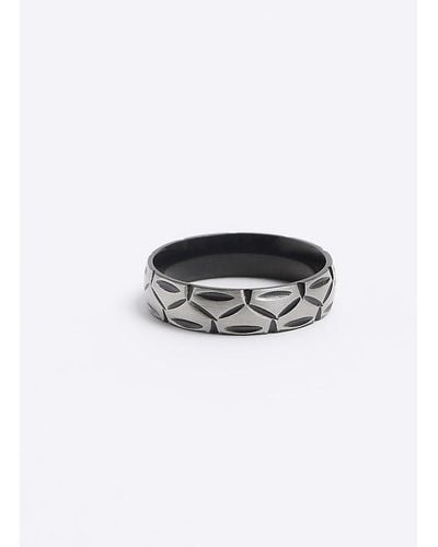 River Island Silver Colour Stainless Steel Texture Ring - White