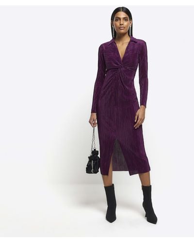 River Island Purple Plisse Bodycon Midi Dress