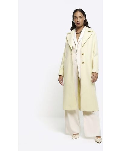 River Island Yellow Button Up Longline Coat - White
