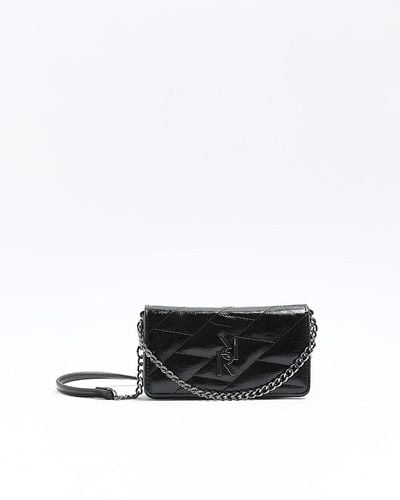 River Island Black Quilted Chain Cross Body Bag - White