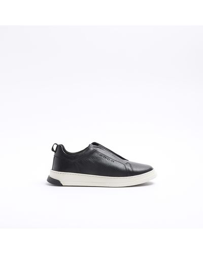 River Island Black Leather Slip On Trainers - Blue