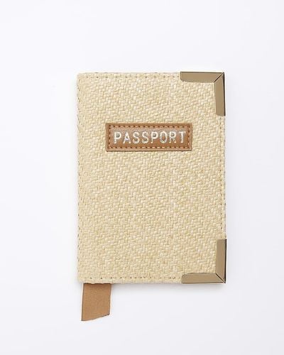 River Island Raffia Passport Cover - Natural