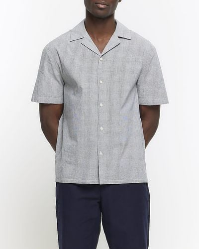 River Island Grey Regular Fit Textured Revere Shirt