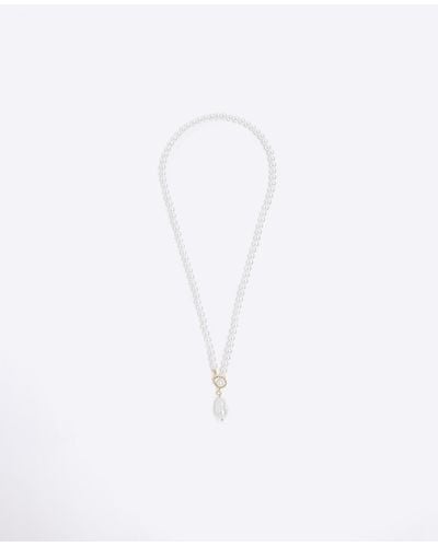 River Island White Pearl Pendent Adjustable Necklace