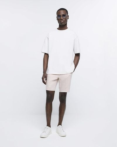 River Island Pink Slim Fit Textured Smart Shorts - White