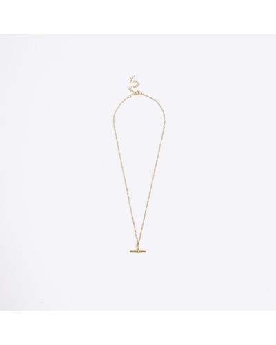 River Island Gold Stainless Steel T Bar Necklace - White
