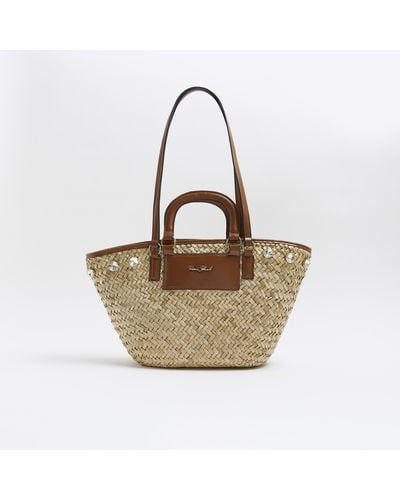 River Island Raffia Embellished Basket Bag - White