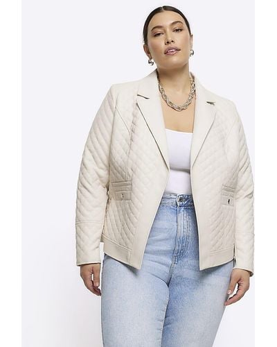 River Island Plus Beige Faux Leather Quilted Blazer - White