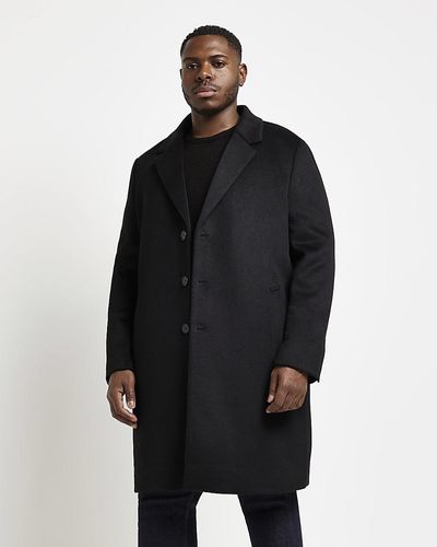 River Island Big & Tall Regular Fit Wool Overcoat - Black