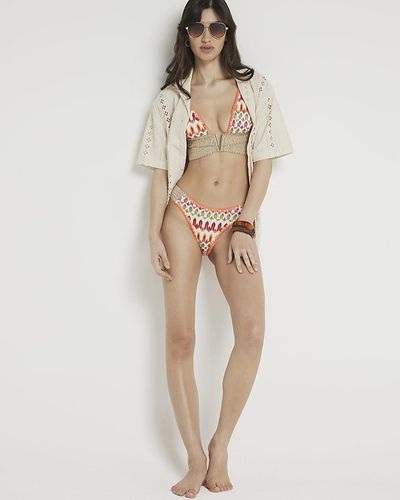 River Island White Crochet Elastic Bikini Top - Natural