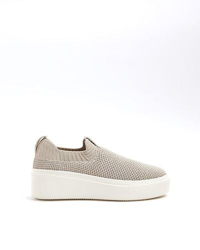 River Island Pink Slip On Knit Trainers - White