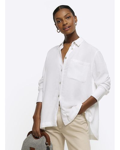 River Island White Linen Blend Oversized Shirt